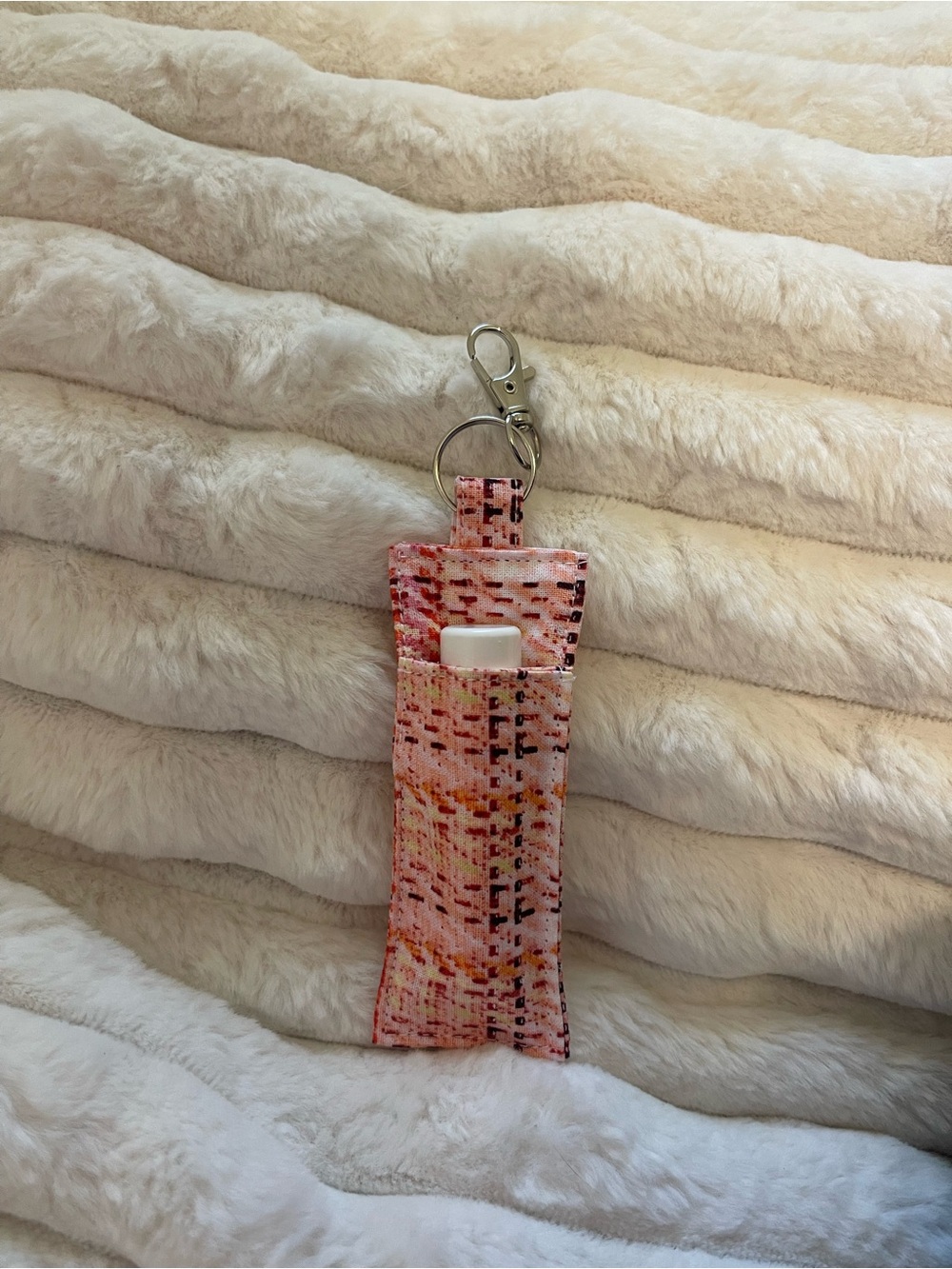 Pink Patterned Lip Balm Keychain Holder
